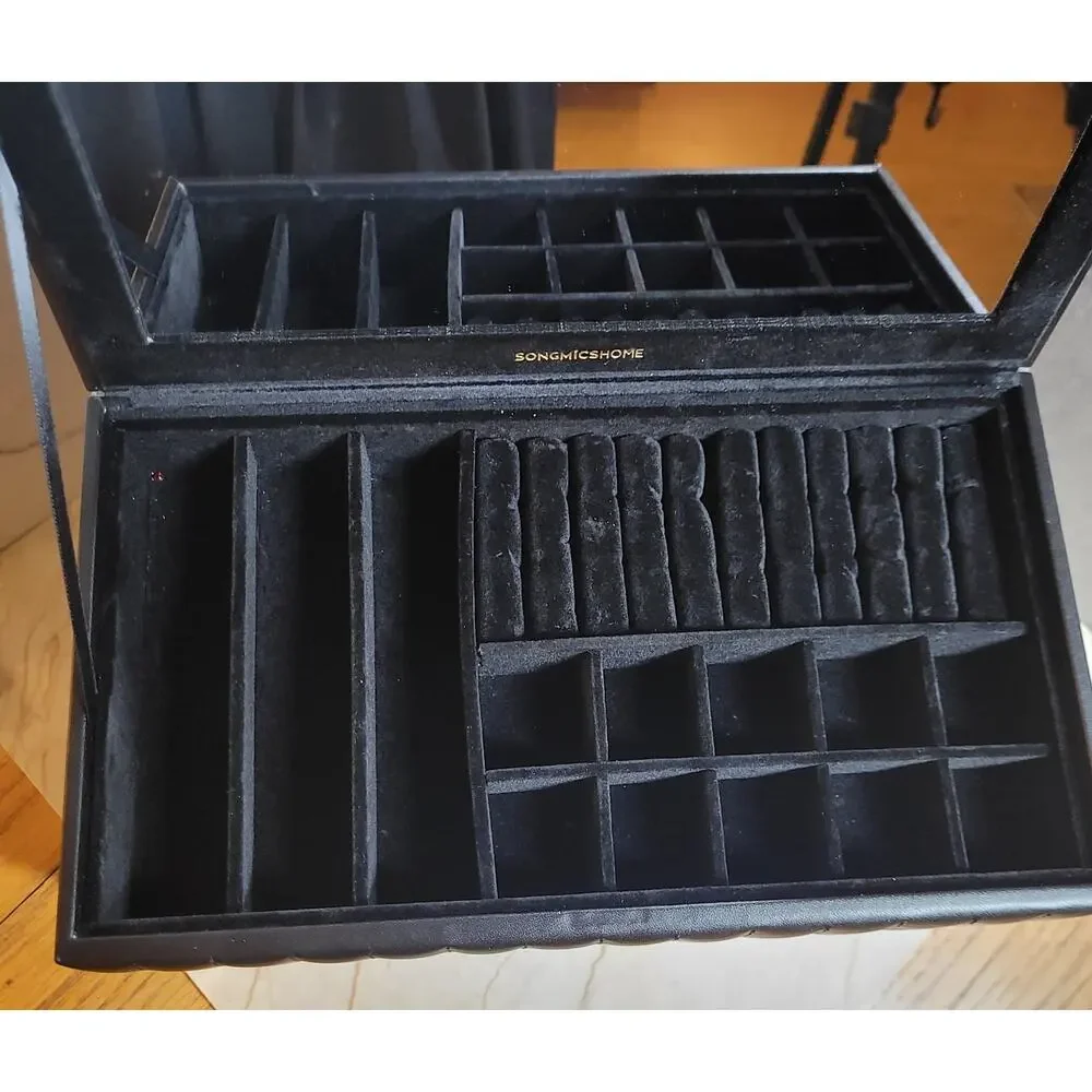 Songmics Home 4-Tier Black Stackable Jewelry Box with Mirror 6.7 x 11 x 8 Inches